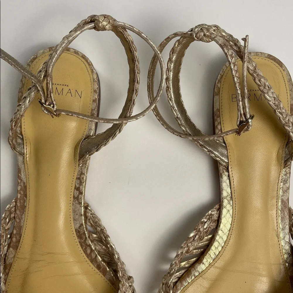 ALEXANDRE BIRMAN Agatha Flat Sandals Metallic Gold Leather. 39.5. - Picture 4 of 14